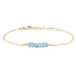 Aquamarine Gemstone Faceted Bead Bar Bracelet 14k gold filled