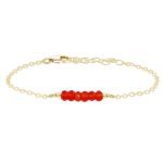 Sparkling Orange Carnelian Gemstone Faceted Bead Bar Bracelet