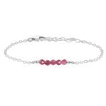 Pink Tourmaline Gemstone Faceted Bead Bar Bracelet silver