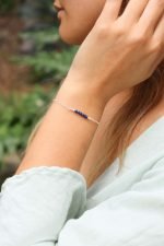 Lapis Lazuli Gemstone Faceted Bead Bar Bracelet silver