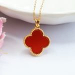 Carnelian 18k Gold Clover Leaf Necklace