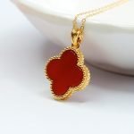 Carnelian 18k Gold Clover Leaf Necklace