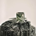silver Emerald Cut moss agate ring