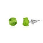 Green Peridot Raw Crystal Stud Earrings