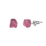 Pink Tourmaline Raw Crystal Stud Earrings