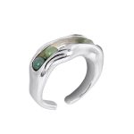 rolling beads moss agate ring