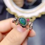 antique black opal ring silver thegreencrystal