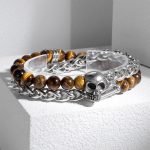 cool Skull Charm Tiger Eye Bracelet Men