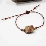 Adjustable Genuine Polychrome Jasper Leather Bracelet