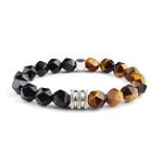 10mm Men's Faceted Black Onyx And Tiger Eye Bracelet