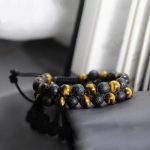 adjustable Men's Lava Stone Tigers Eye Bracelet