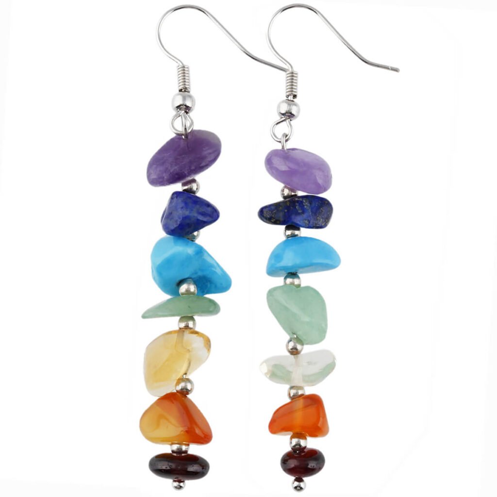 7 Chakra Natural 5-8mm Crystal Quartz Chip Stone Earrings Hook Healing Gift