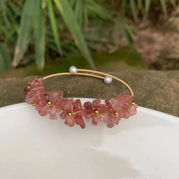 handmade Strawberry Quartz Bangle Bracelet
