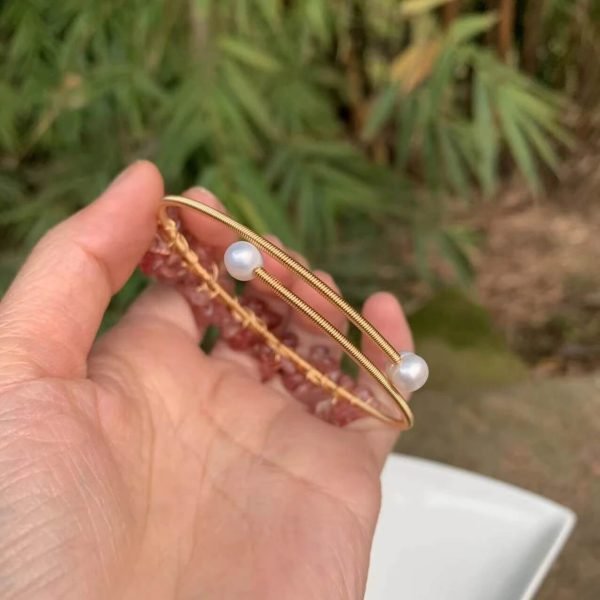 wire wraped Strawberry Quartz Bangle Bracelet