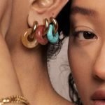 Gemstone Chunky Gold Hoop Earrings