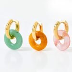 Gemstone Chunky Gold Hoop Earrings