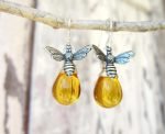 Honey Bee Jewelry Wire Wrapped Drops Honey Amber Earrings