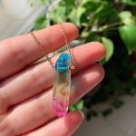 colorful rainbow aura quartz necklace aura quartz necklace