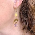 Amethyst Crescent Moon Sun Earrings