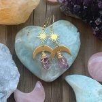 Amethyst Crescent Moon Sun Earrings