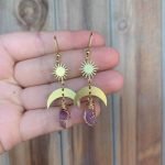 Amethyst Crescent Moon Sun Earrings