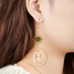 Flower Agate Moon Shaped Earrings