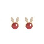 Red Agate Bunny Stud Earrings In Sterling Silver