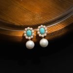 turquoise and pearl stud earrings
