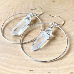 silver color clear quartz hoop earrings