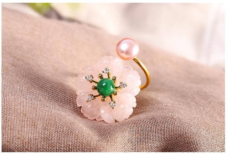 high quality rose quartz silver ring