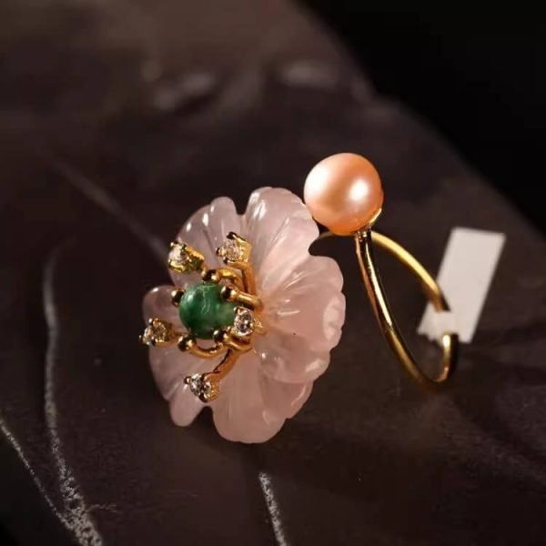 rose quartz silver ring with pearl