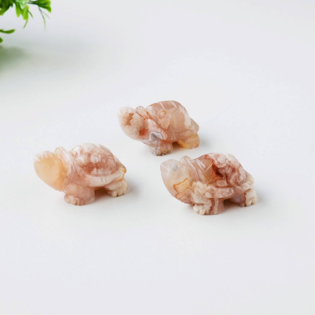 carved sakura agate crystal turtle
