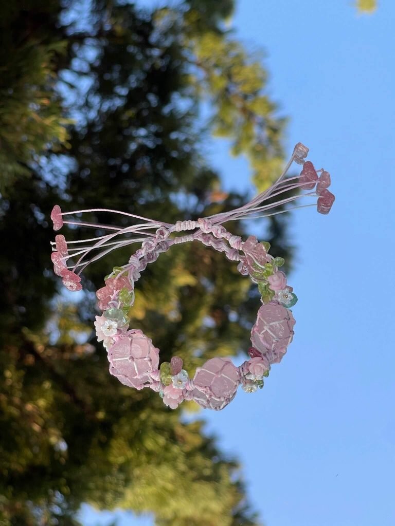 raw rose quartz stone bracelet