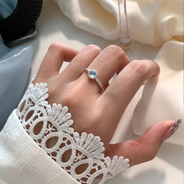minimalist style silver aquamarine rings for sale