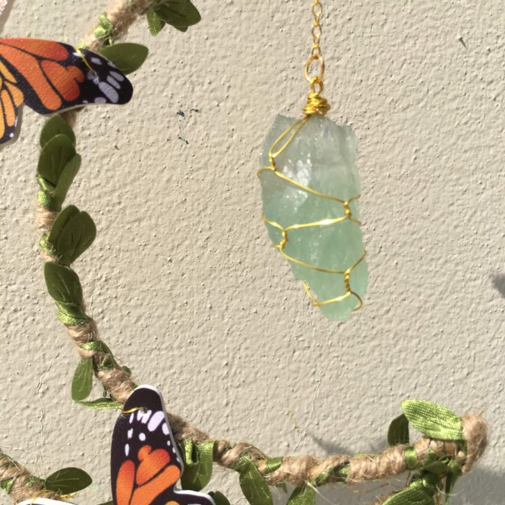 Green Fluorite hanging suncatcher crystals
