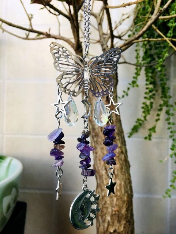 amethyst crystal stone butterfly suncatcher