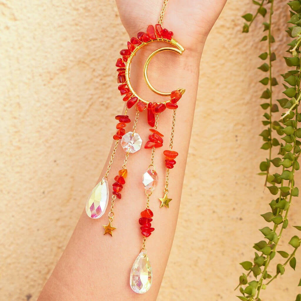 crystal moon suncatcher Red Glazed Glass