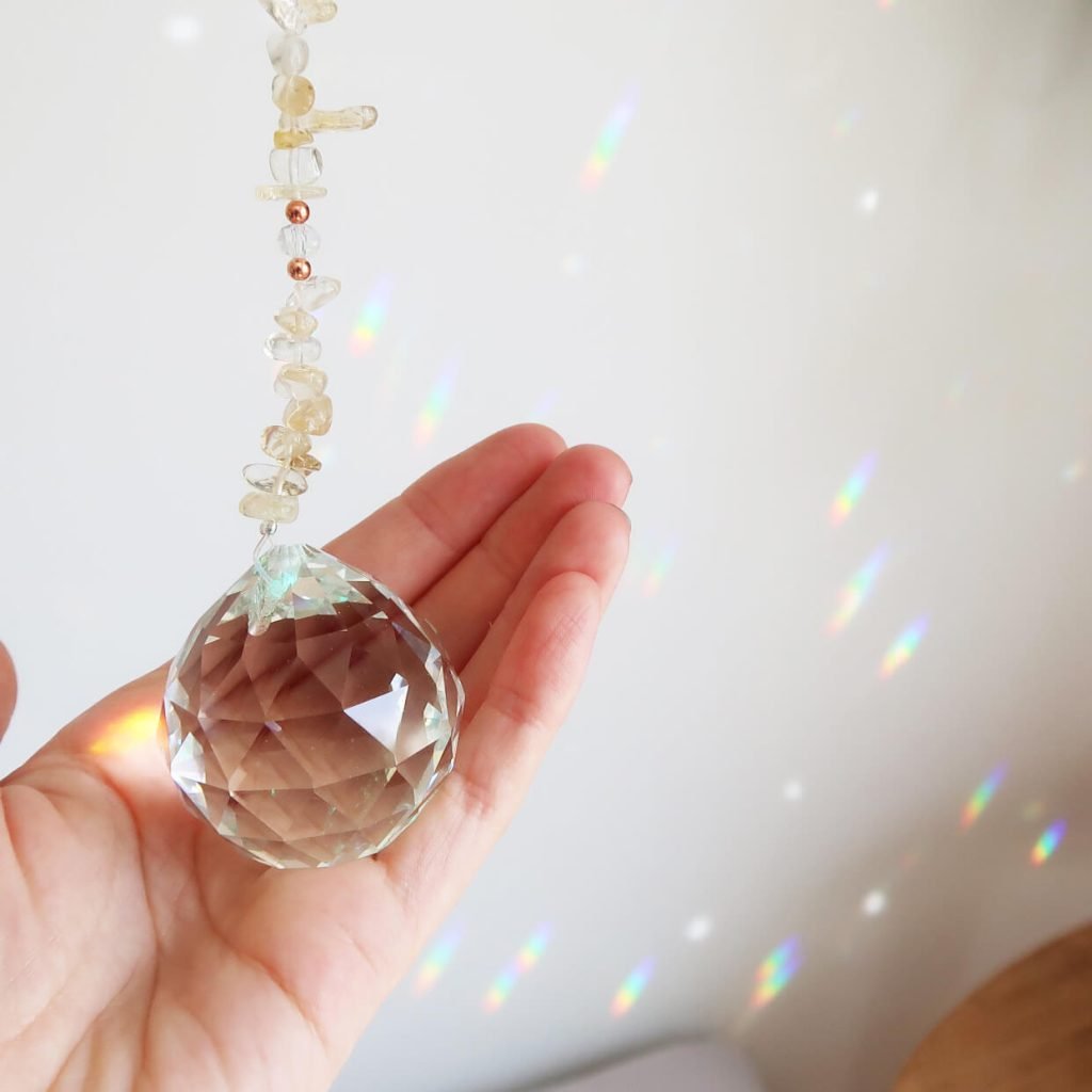 hanging crystal suncatcher with wood card
