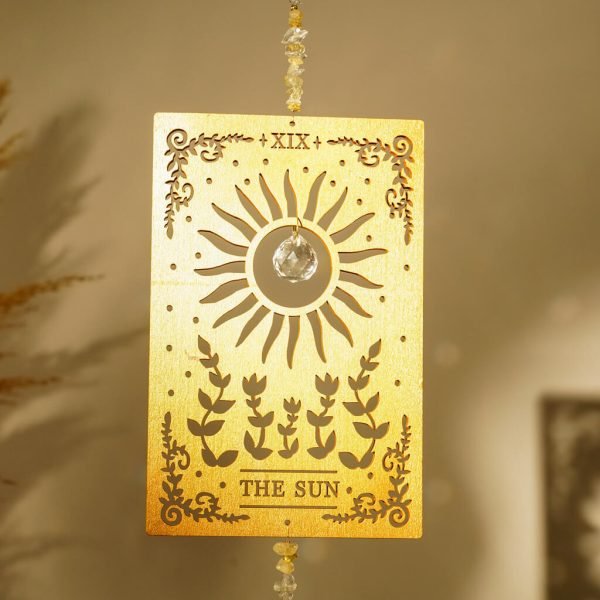 hanging crystal suncatcher with wood card details