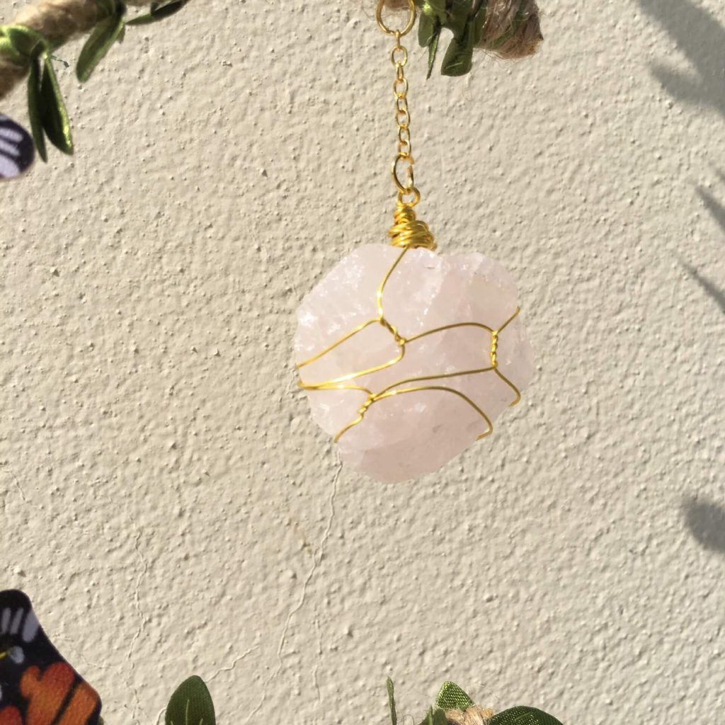 rose quartz hanging suncatcher crystals
