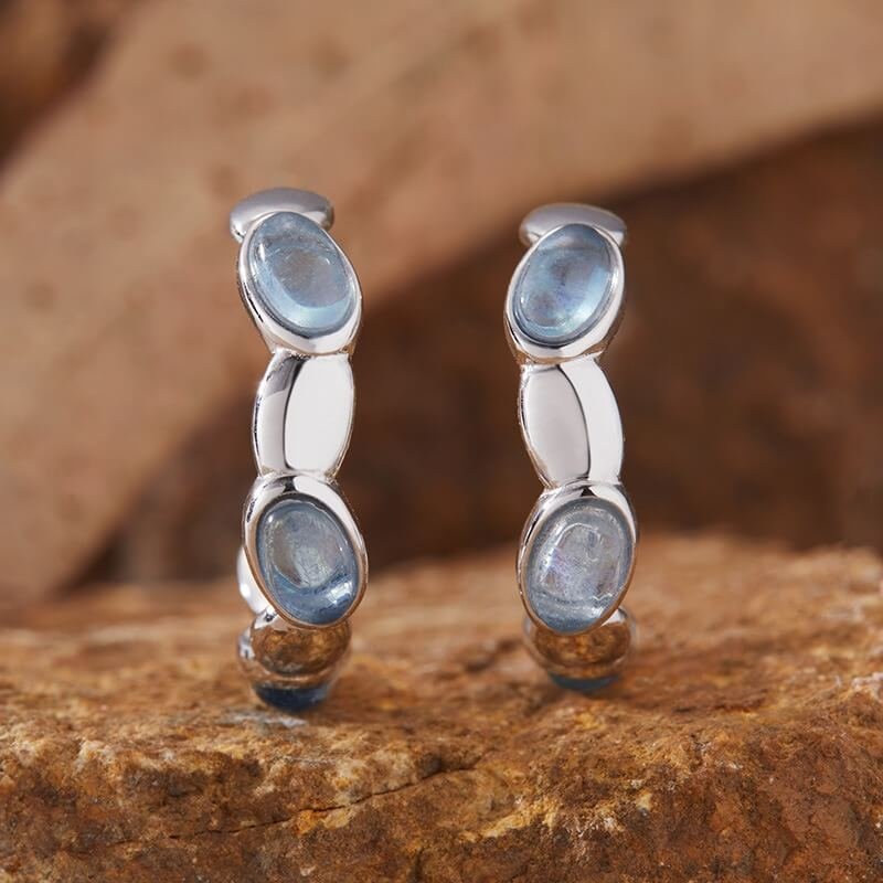 aquamarine hoop earrings silver handmade
