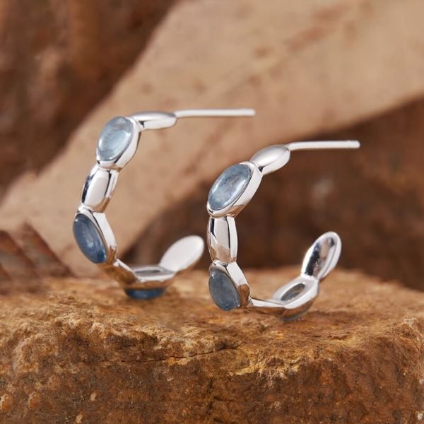 aquamarine hoop earrings sterling silver