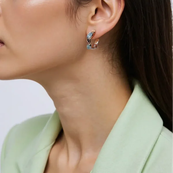 aquamarine stone hoop earrings silver