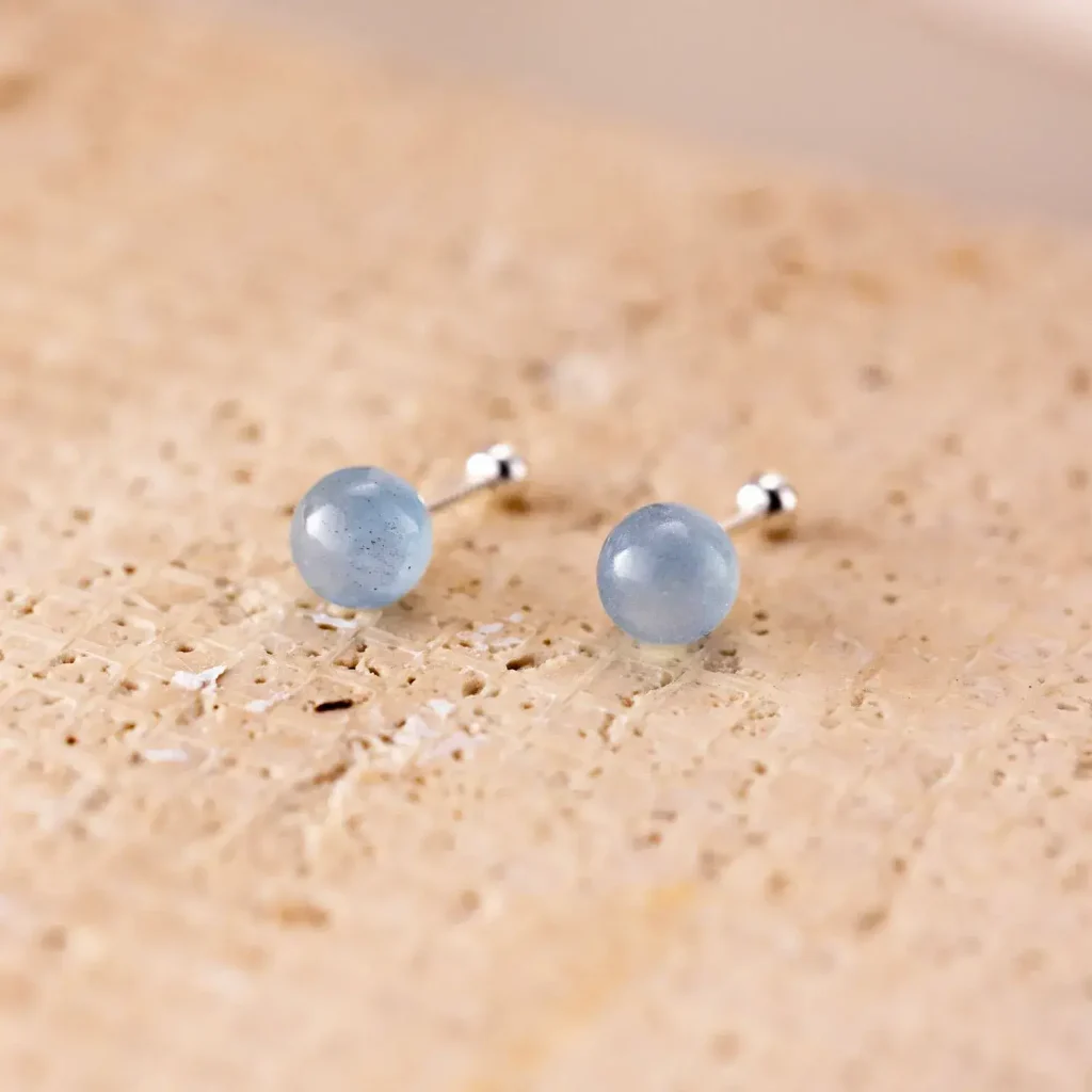 blue aquamarine stone stud earrings