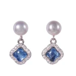 pearl and aquamarine stud earrings