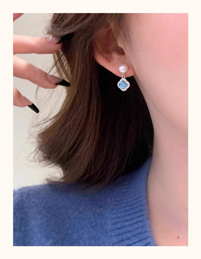 pearl and aquamarine stud earrings sterling silver