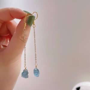 raw aquamarine drop earrings