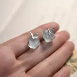 raw aquamarine stone stud earrings