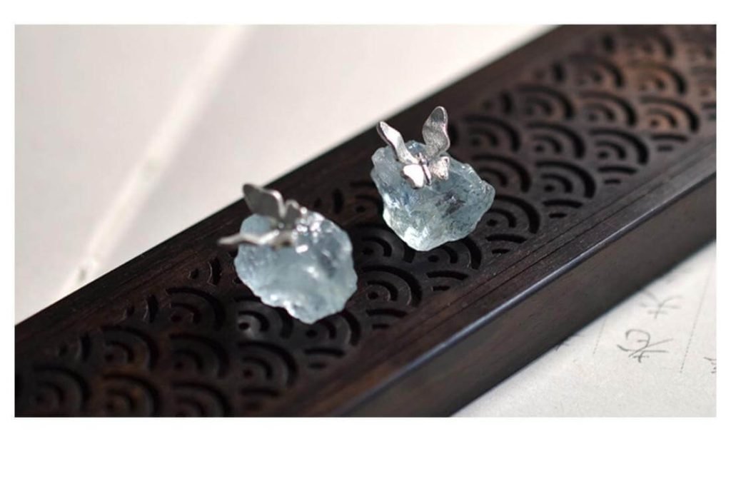 raw aquamarine stud earrings silver