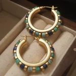 Turquoise Hoop Earrings with Lapis Lazuli -- Vintage Beaded Stone Jewelry7